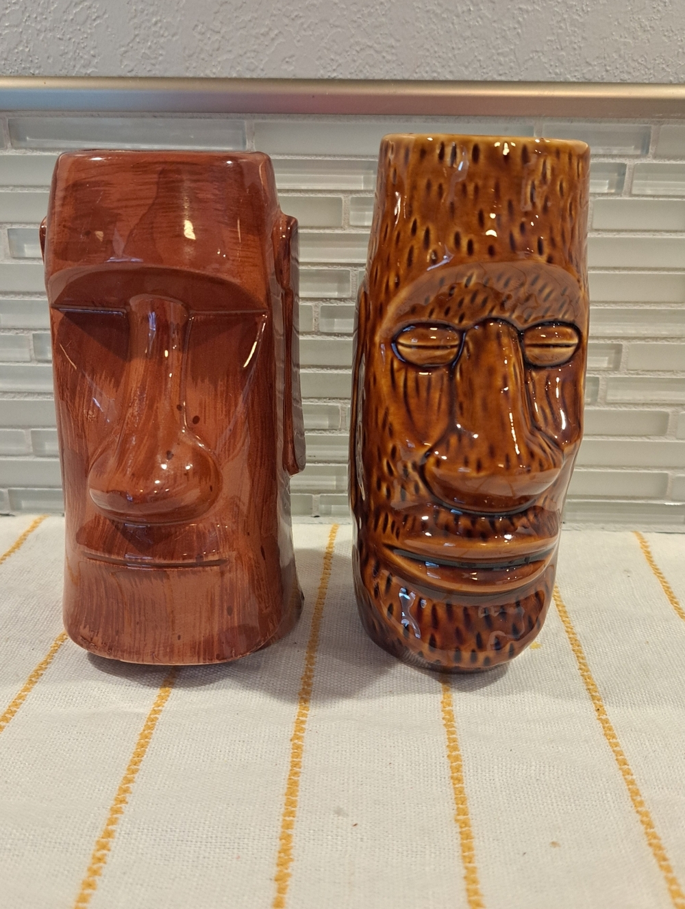 2 Vtg Tiki Mugs. Easter Island Mug Motif